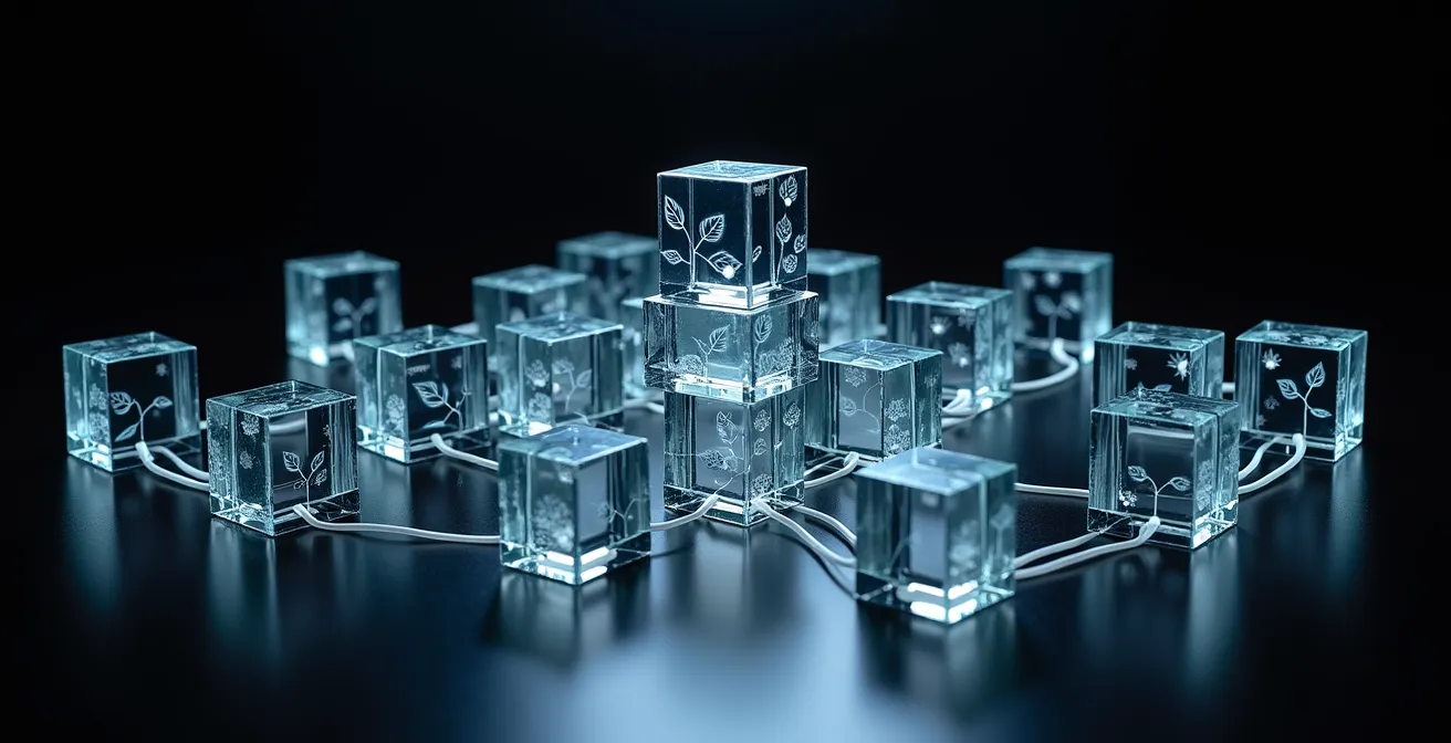Représentation symbolique d'un réseau blockchain décentralisé