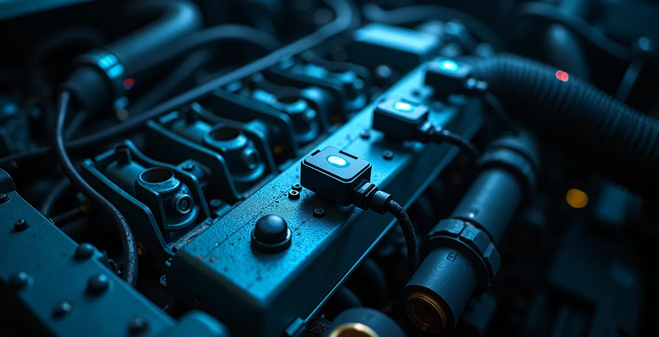 Réseau de capteurs IoT sur composants mécaniques d'un camion avec visualisation de données