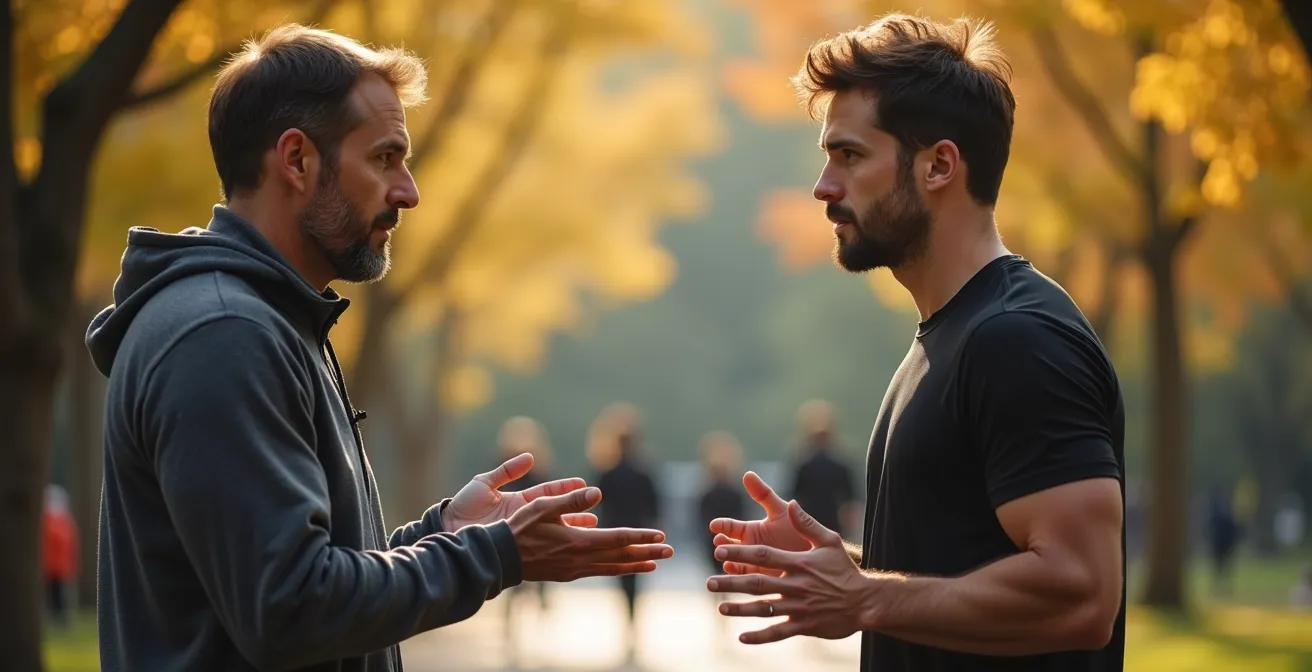 Coach sportif guidant un athlète dans un parc de Montréal
