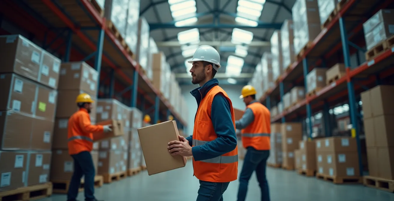 Entrepôt logistique moderne en activité dans le secteur industriel de Montréal