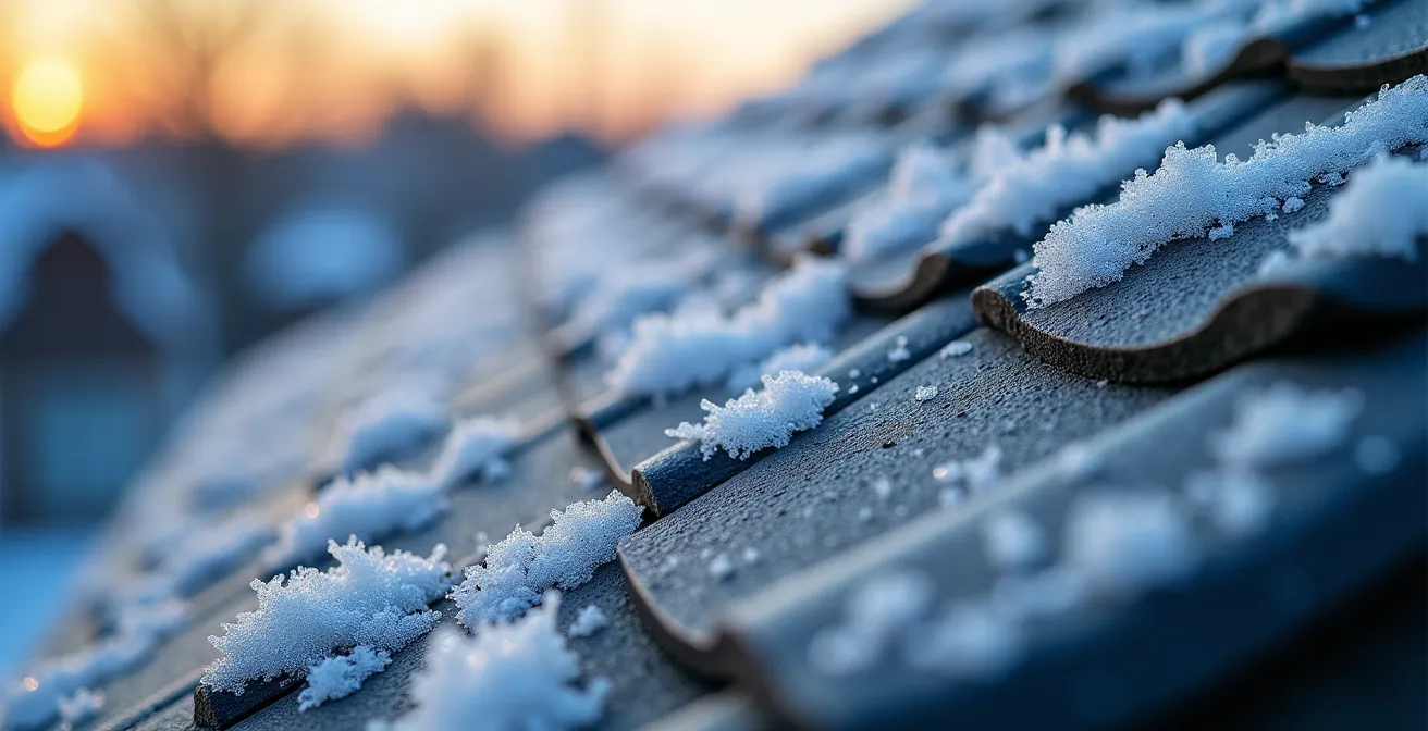 Inspection de toiture enneigée sur un plex montréalais en hiver
