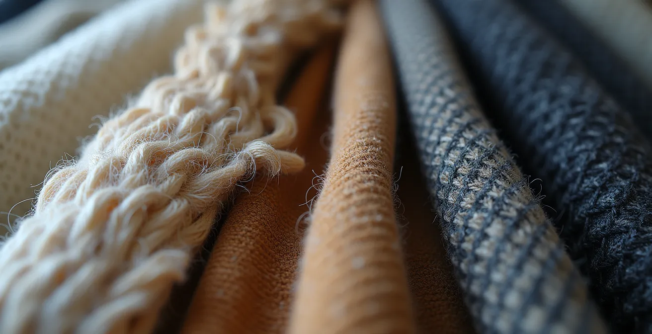 Détail macro de textures et matières de vêtements de créateurs montréalais