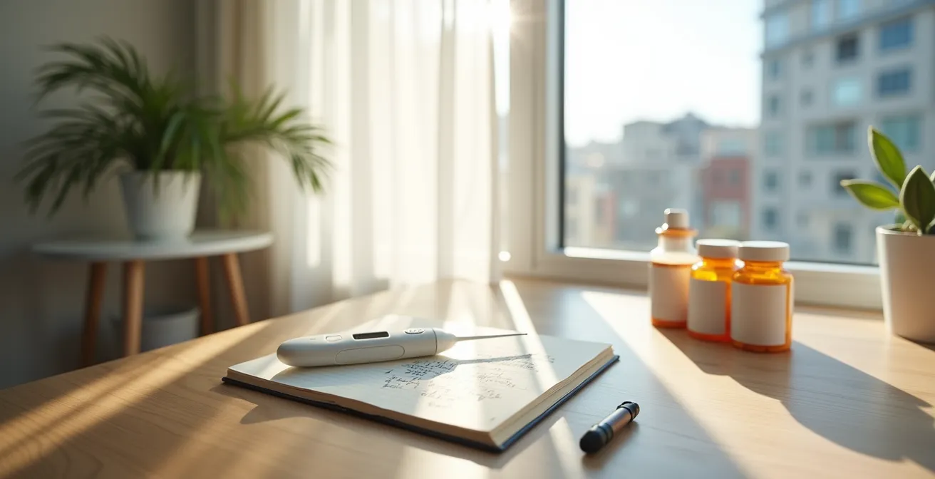 Espace de téléconsultation bien préparé avec éclairage naturel et outils médicaux organisés