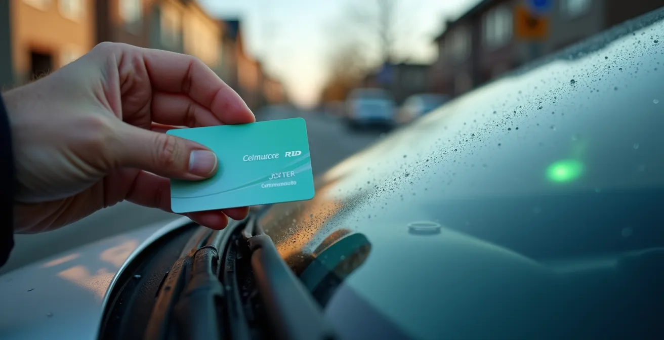 Station d'autopartage Communauto dans un quartier résidentiel montréalais avec utilisateur déverrouillant un véhicule